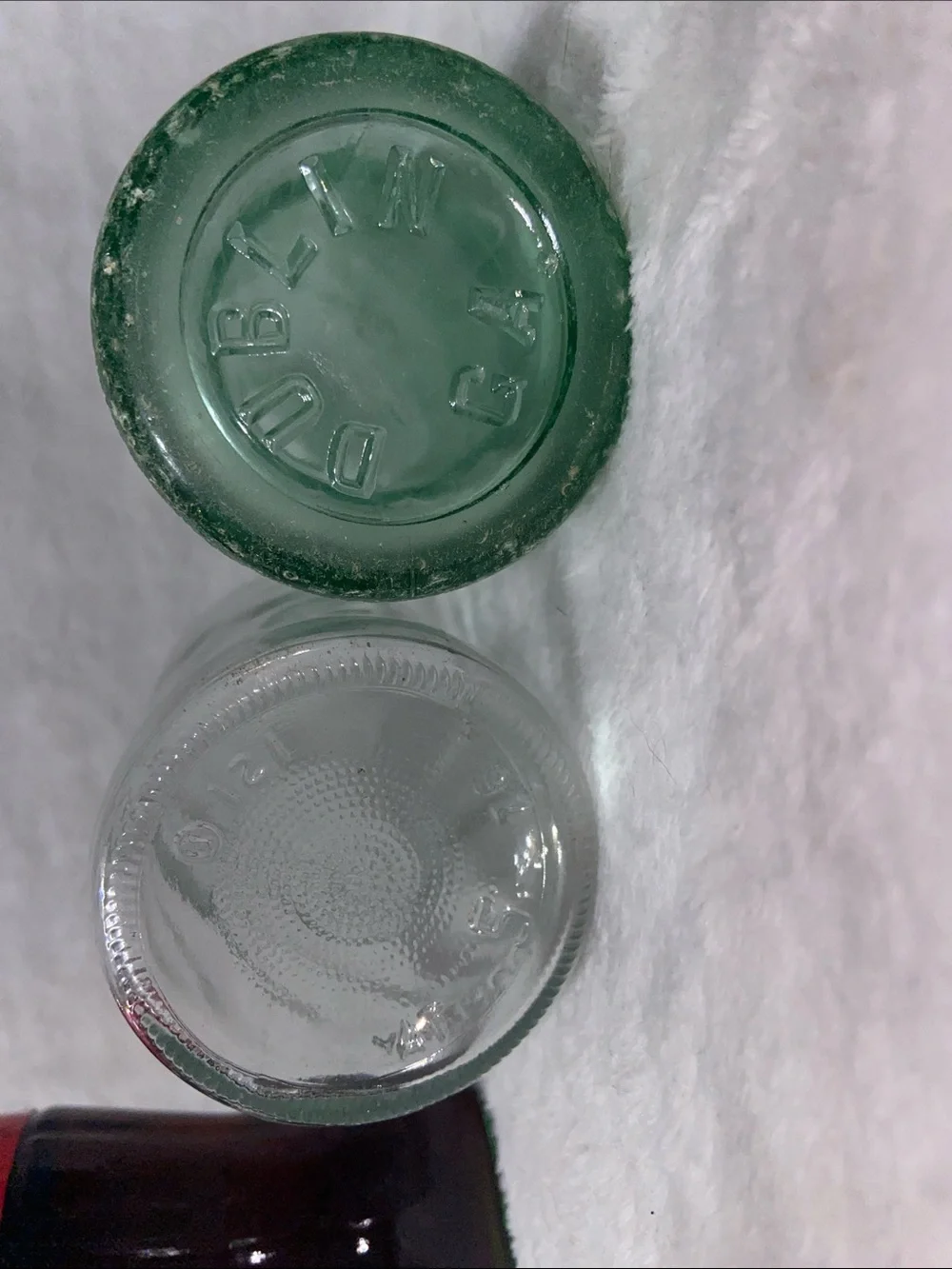 Coca Cola Trio of Clear, Green and Red Glass Bottles